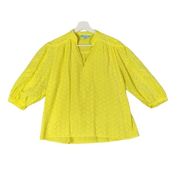 DRAPER JAMES Honeycomb Top Womens Size S Yellow‎ Peasant Cottage Puff Sleeve - Picture 1 of 9